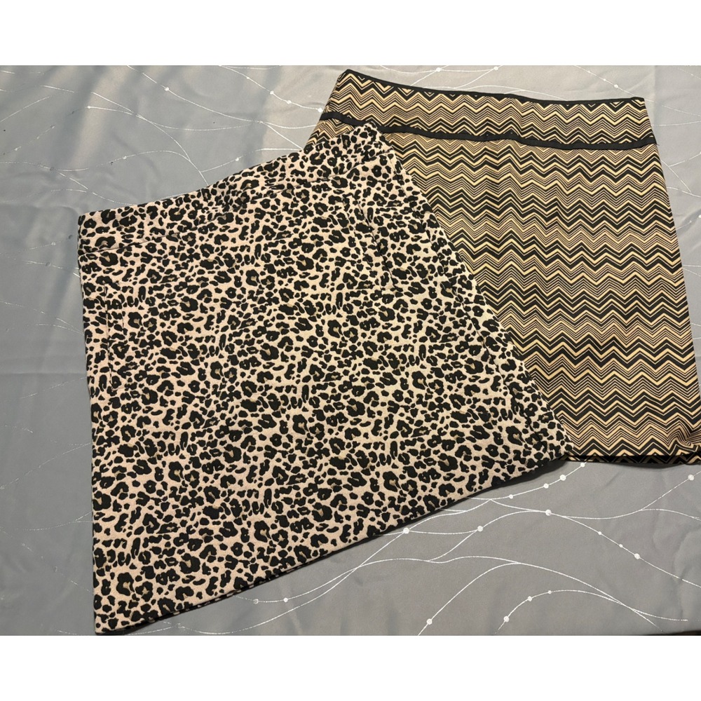 Lot of 2-Ann Taylor Loft Skirt Bundle Size 4 Leopard Animal Print & Chevron Mini